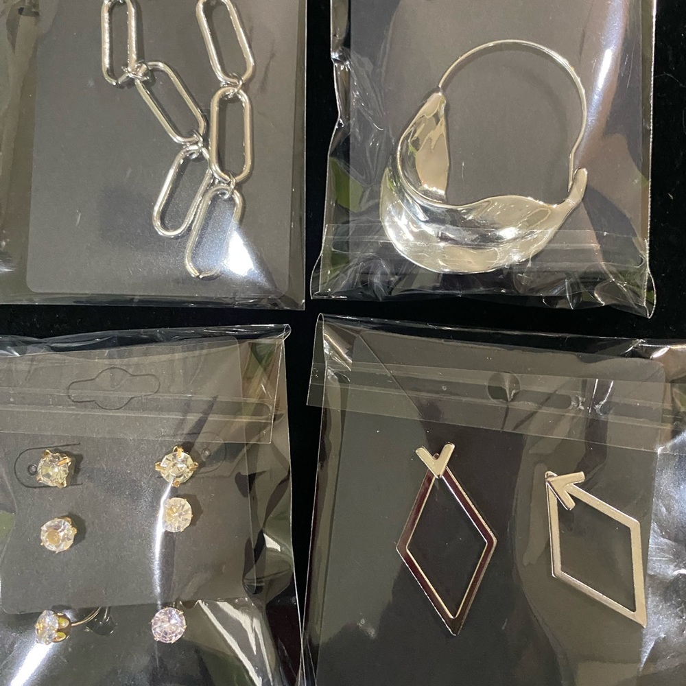 Silver Chain-Link and Hoop Earrings Set